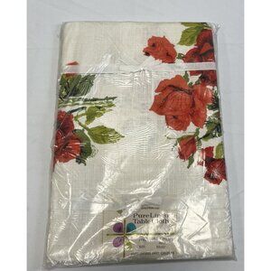 New VTG Hand Printed Linen Beauty Rose TableCloth 🌹